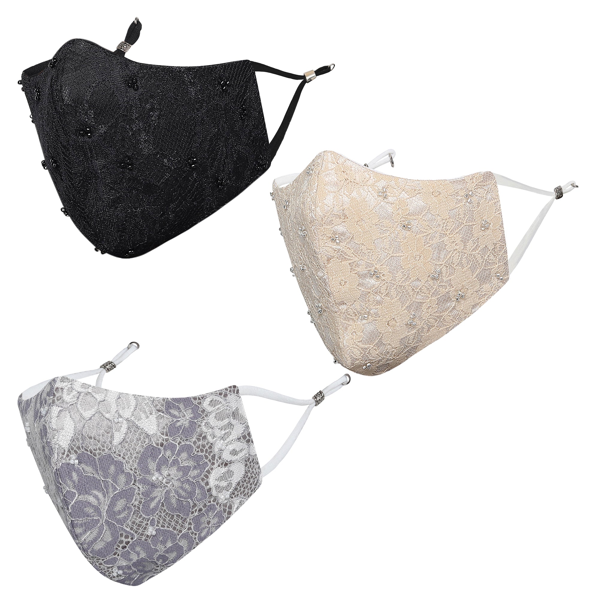 Beaded Black Grey Beige M Pack of 3
