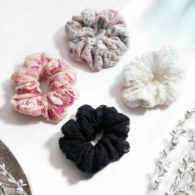 Scrunchies - Beaded - Black Pink White - Pack of 3