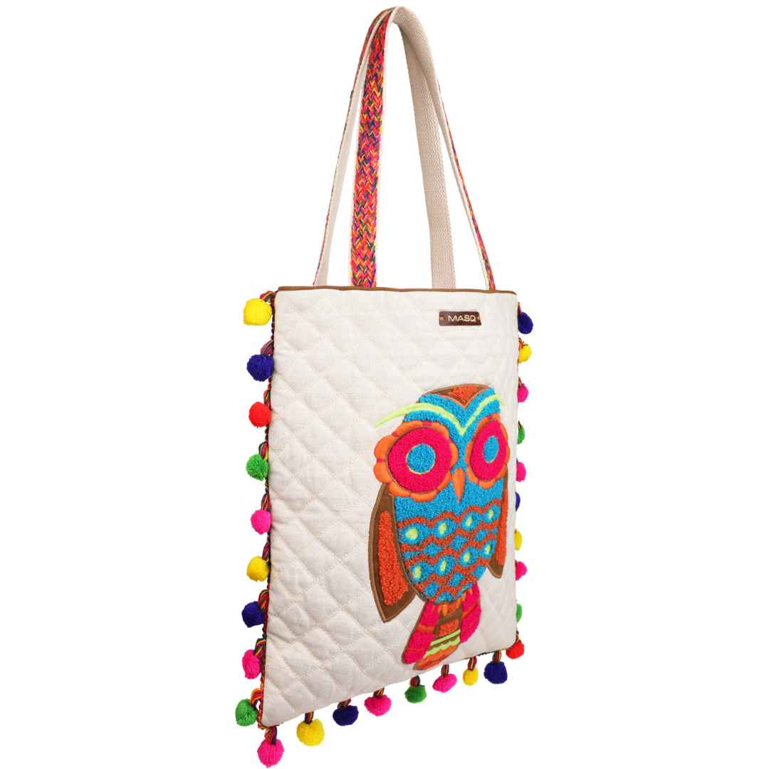Tapestry 3 Owl Design Bag Plain Canvas Back Cotton Rope Handles 14”x17”  Girls | eBay