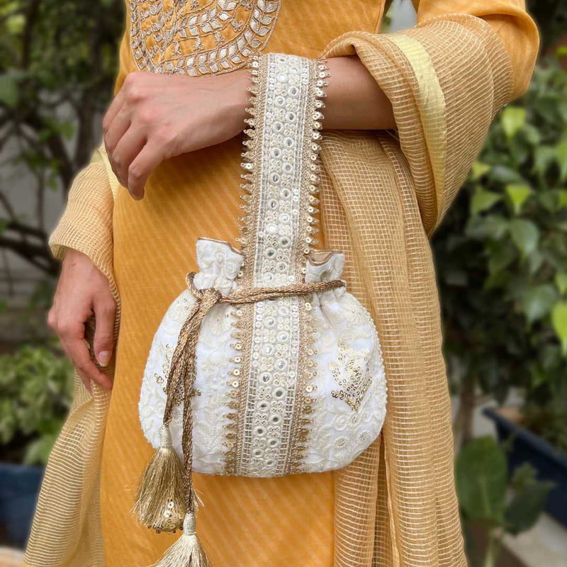 Potli, Chikankari, White