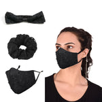 Face Mask Scrunchie, Hairband Beaded Black Pack of 3