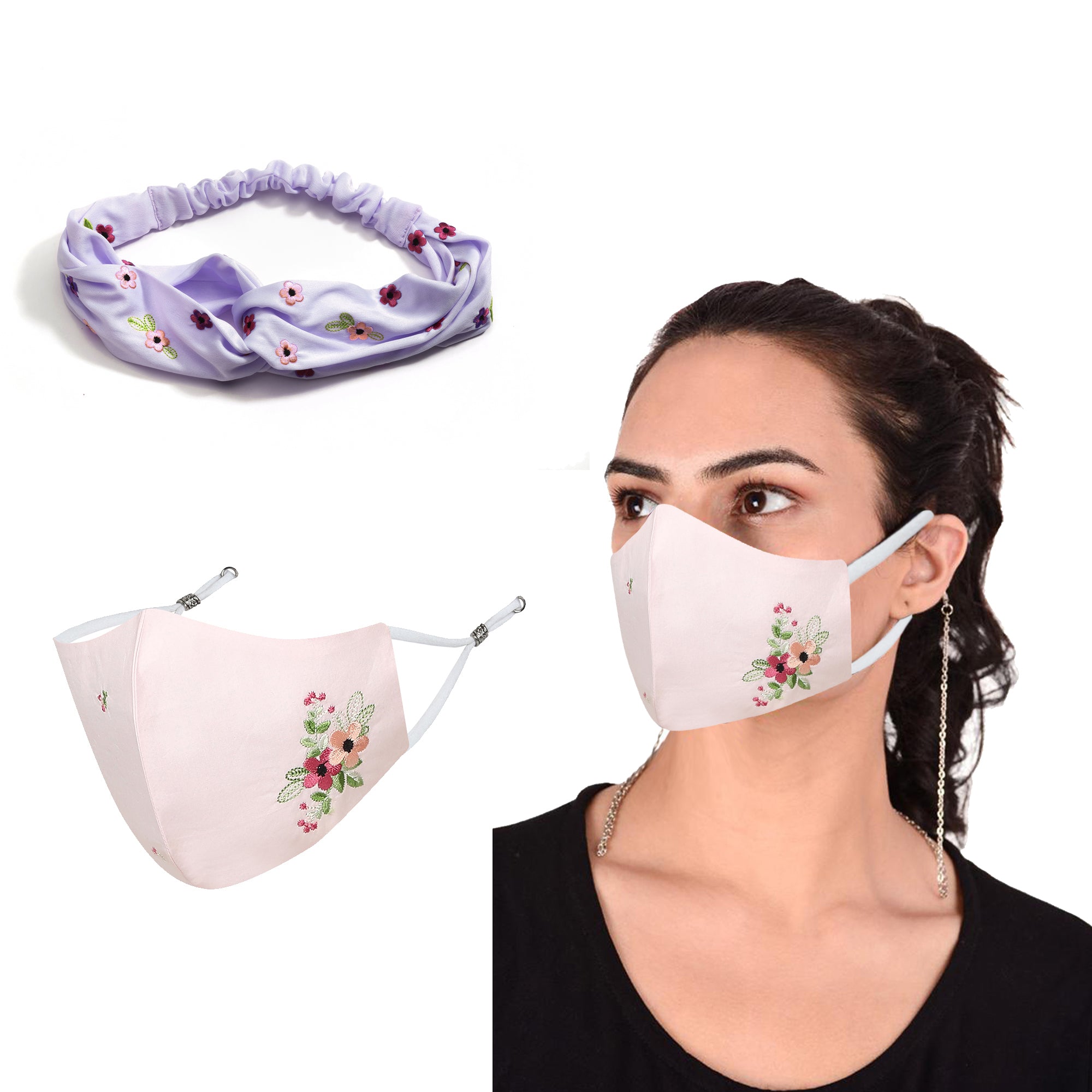 Face Mask Hairband Verbina Pink Pack of 2