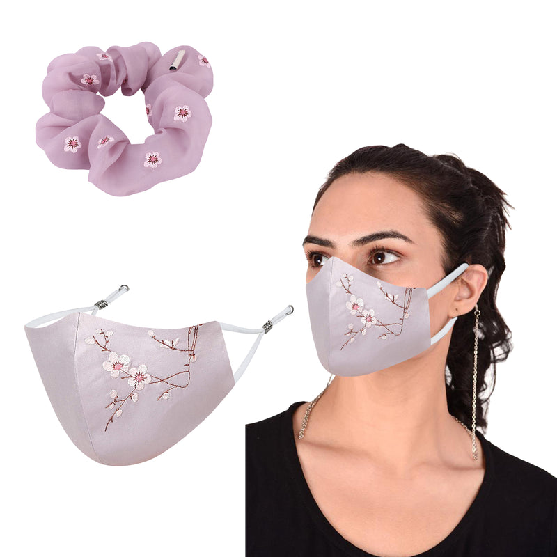 Face Mask Scrunchie, Cherry Blossom Combo M Pack of 2