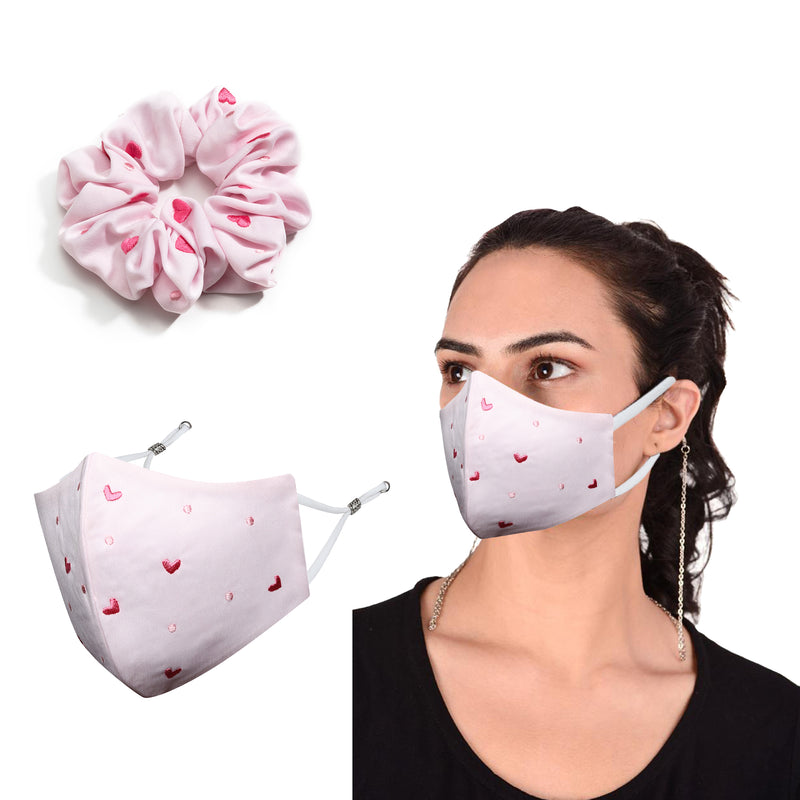 Face Mask Scrunchie, Heart Pink Combo L Pack of 2