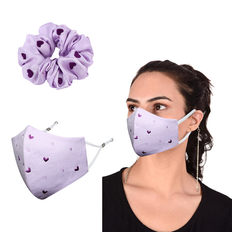 Face Mask Scrunchie, Heart Purple Combo L Pack of 2