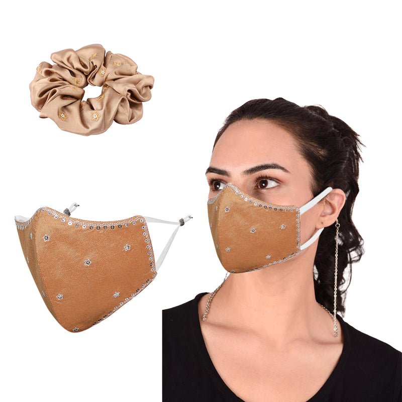 Face Mask Scrunchie, Shubh Gold L Pack of 2