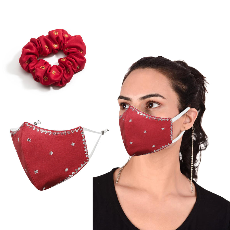 Face Mask Scrunchie, Shubh Red L Pack of 2