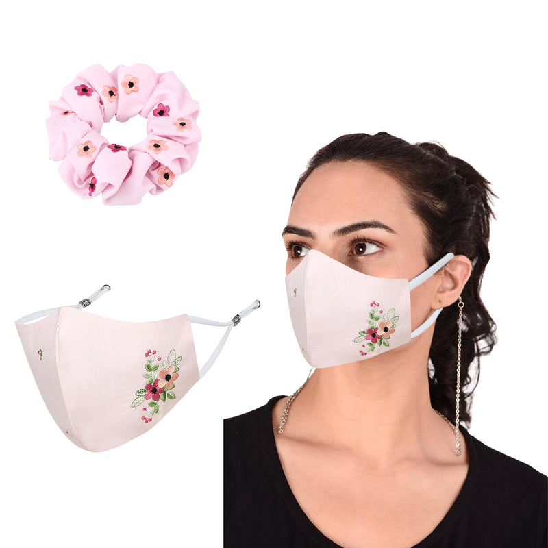Face Mask Scrunchie, Verbina Pink Combo L Pack of 2